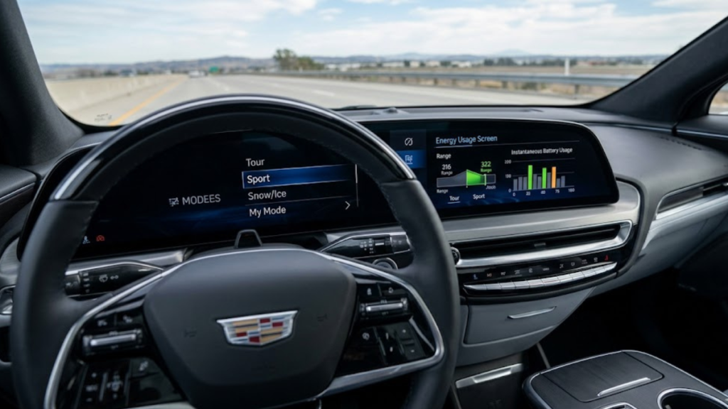 do the driving modes in cadillac lyriq offer different ranges or battery usages